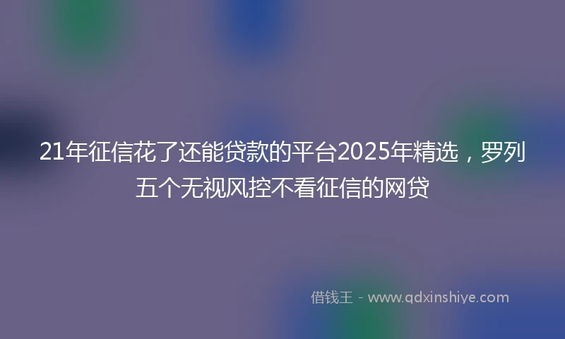 21年征信花了还能贷款的平台2025年精选，罗列五个无视风控不看征信的网贷