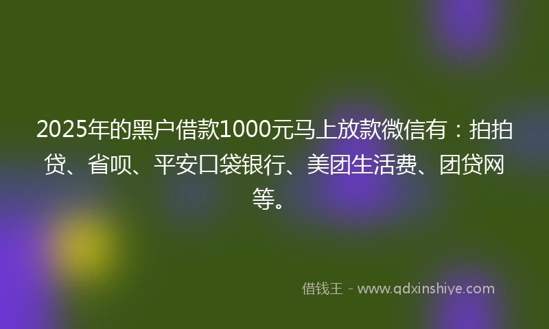 2025年的黑户借款1000元马上放款微信有：拍拍贷、省呗、平安口袋银行、美团生活费、团贷网等。