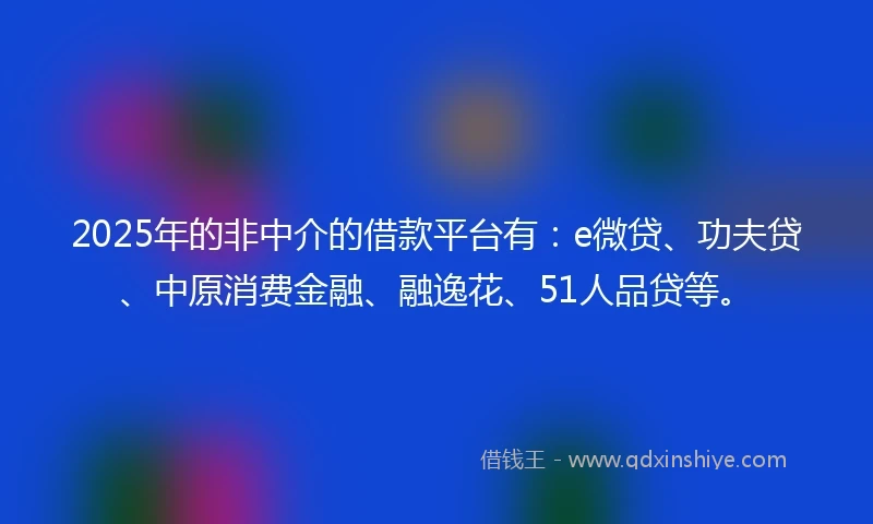 2025年的非中介的借款平台有：e微贷、功夫贷、中原消费金融、融逸花、51人品贷等。