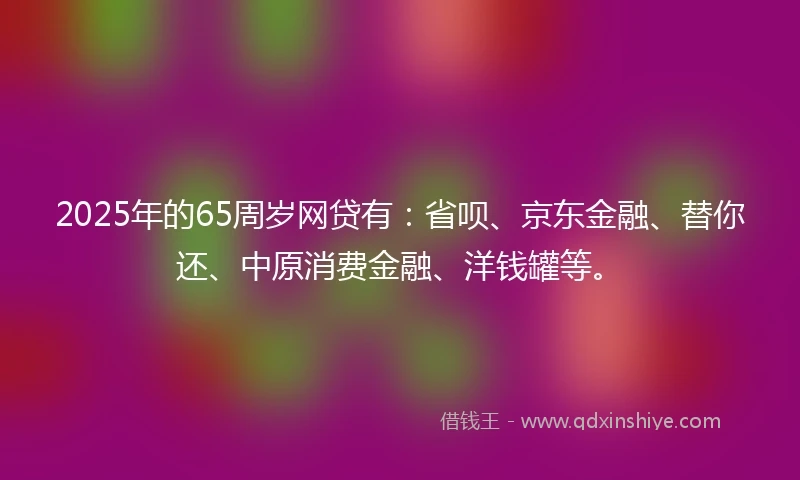 2025年的65周岁网贷有：省呗、京东金融、替你还、中原消费金融、洋钱罐等。