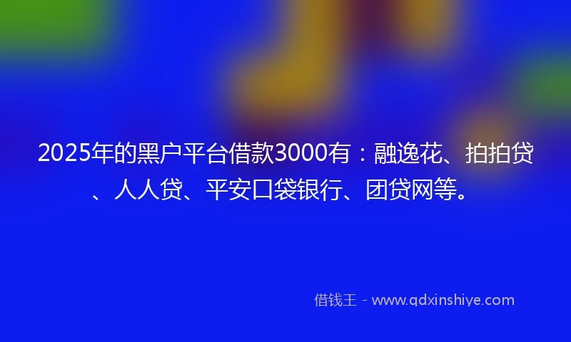 2025年的黑户平台借款3000有：融逸花、拍拍贷、人人贷、平安口袋银行、团贷网等。