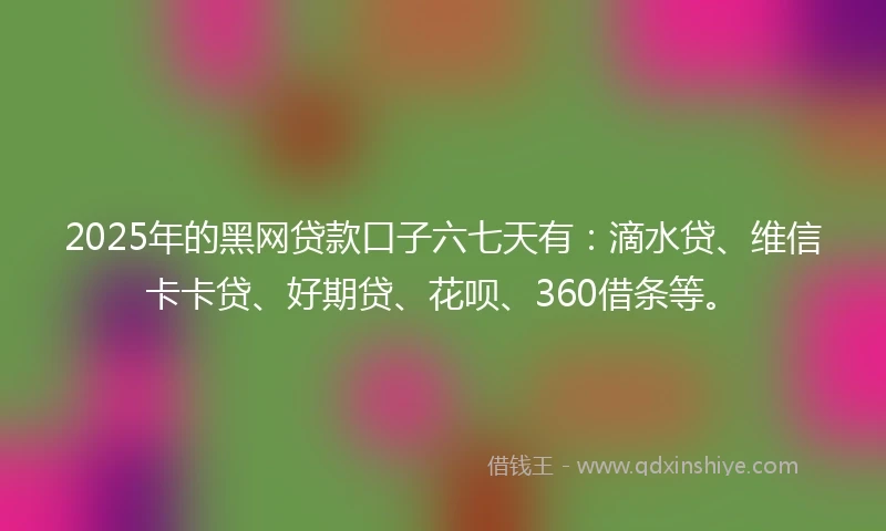 2025年的黑网贷款口子六七天有：滴水贷、维信卡卡贷、好期贷、花呗、360借条等。
