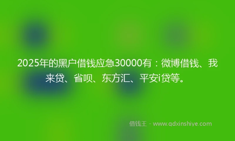 2025年的黑户借钱应急30000有：微博借钱、我来贷、省呗、东方汇、平安i贷等。
