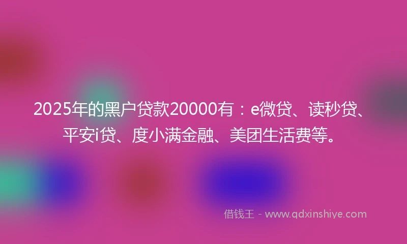 2025年的黑户贷款20000有：e微贷、读秒贷、平安i贷、度小满金融、美团生活费等。