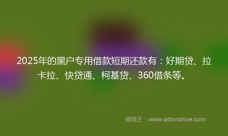 2025年的黑户专用借款短期还款有：好期贷、拉卡拉、快贷通、柯基贷、360借条等。