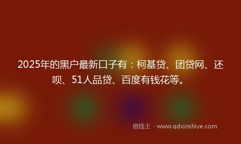 2025年的黑户最新口子有：柯基贷、团贷网、还呗、51人品贷、百度有钱花等。