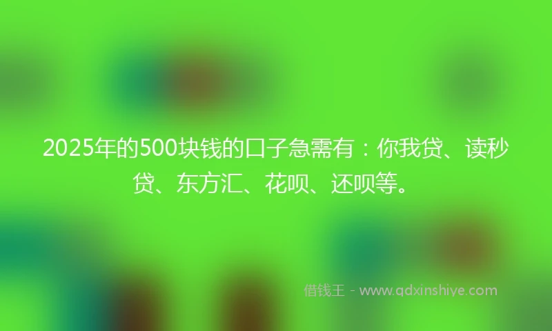 2025年的500块钱的口子急需有：你我贷、读秒贷、东方汇、花呗、还呗等。