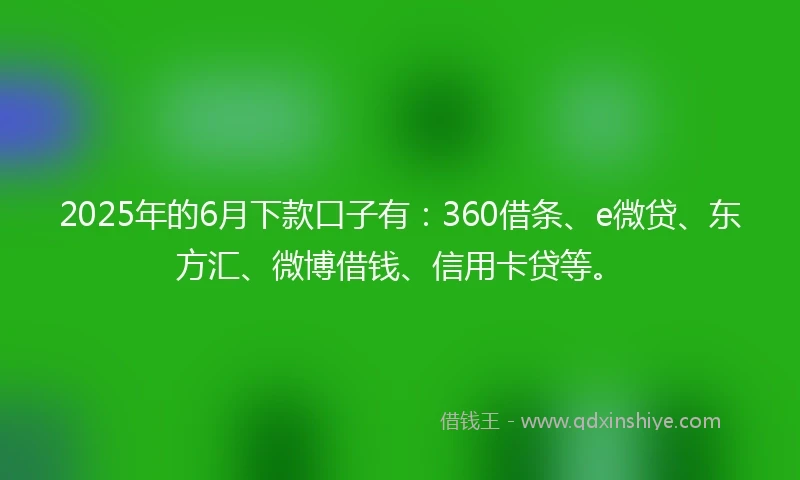 2025年的6月下款口子有：360借条、e微贷、东方汇、微博借钱、信用卡贷等。