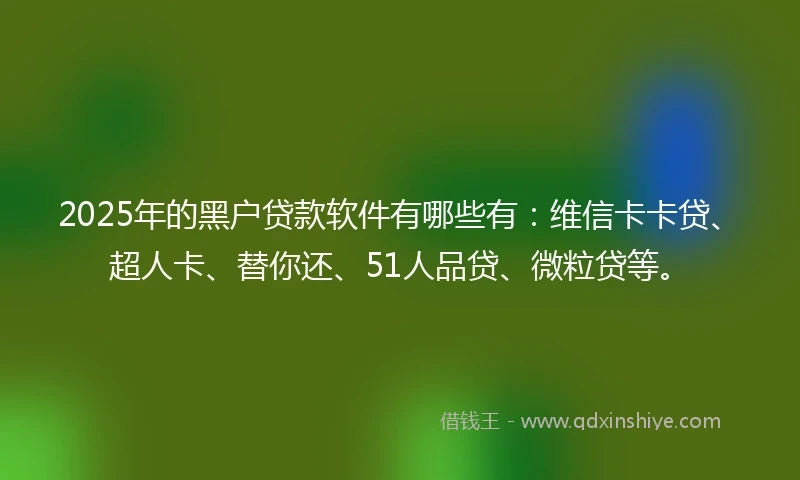2025年的黑户贷款软件有哪些有：维信卡卡贷、超人卡、替你还、51人品贷、微粒贷等。