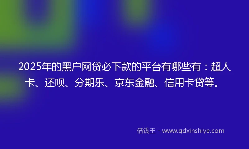 2025年的黑户网贷必下款的平台有哪些有：超人卡、还呗、分期乐、京东金融、信用卡贷等。