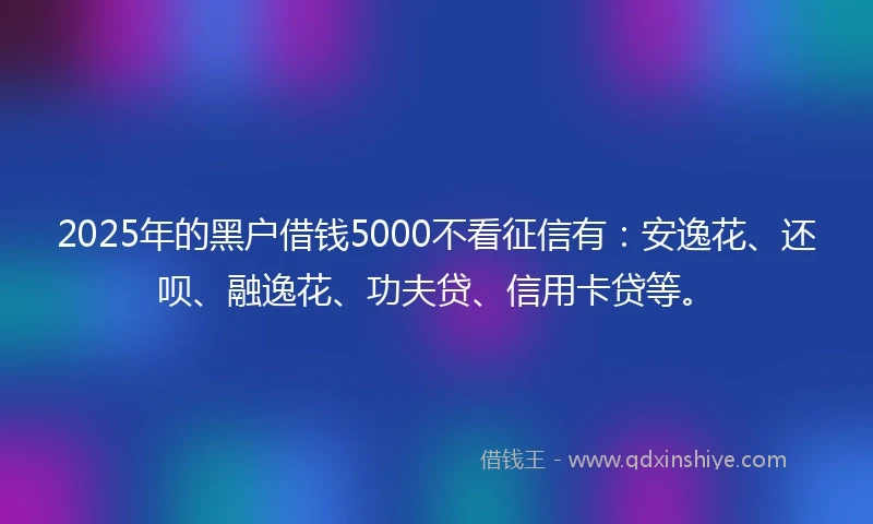 2025年的黑户借钱5000不看征信有：安逸花、还呗、融逸花、功夫贷、信用卡贷等。