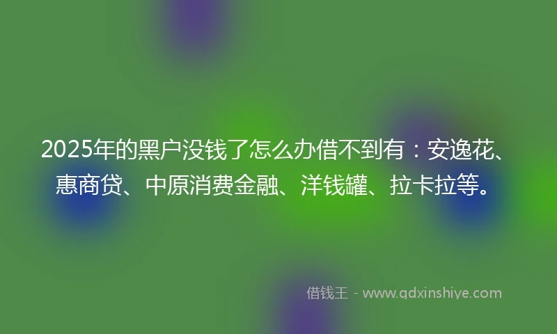 2025年的黑户没钱了怎么办借不到有：安逸花、惠商贷、中原消费金融、洋钱罐、拉卡拉等。