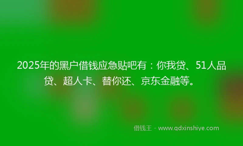 2025年的黑户借钱应急贴吧有：你我贷、51人品贷、超人卡、替你还、京东金融等。