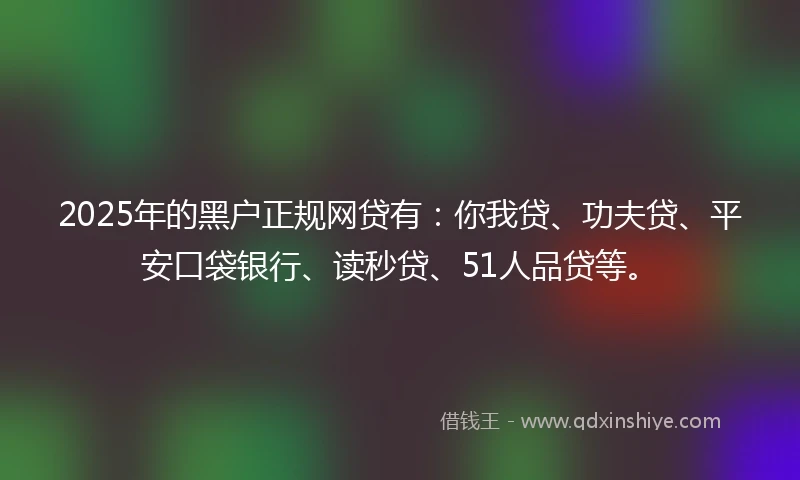 2025年的黑户正规网贷有：你我贷、功夫贷、平安口袋银行、读秒贷、51人品贷等。