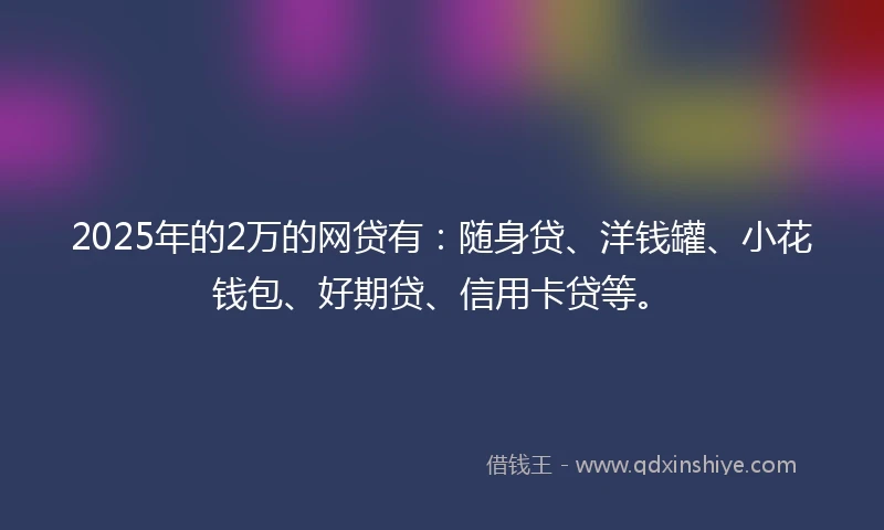 2025年的2万的网贷有：随身贷、洋钱罐、小花钱包、好期贷、信用卡贷等。