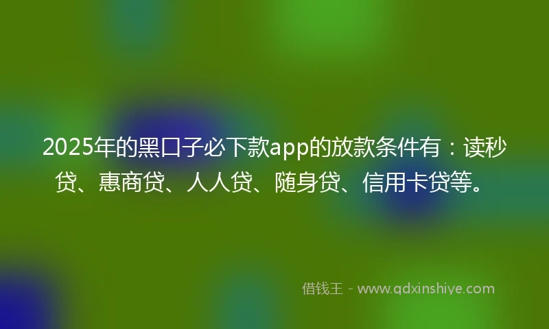 2025年的黑口子必下款app的放款条件有：读秒贷、惠商贷、人人贷、随身贷、信用卡贷等。