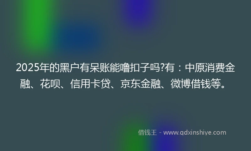 2025年的黑户有呆账能噜扣子吗?有：中原消费金融、花呗、信用卡贷、京东金融、微博借钱等。