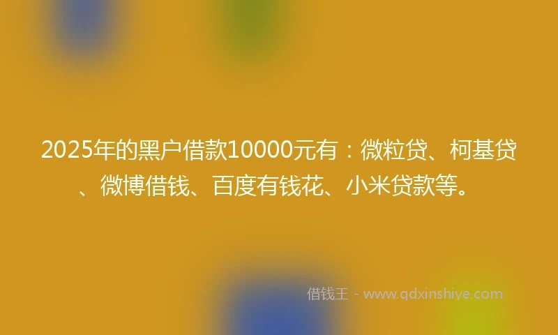 2025年的黑户借款10000元有：微粒贷、柯基贷、微博借钱、百度有钱花、小米贷款等。