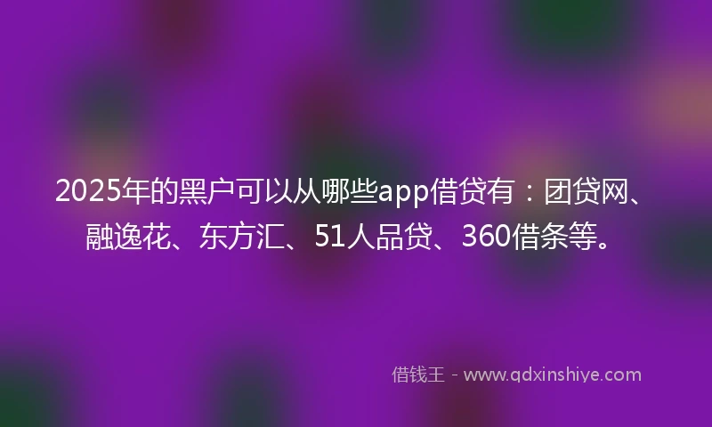 2025年的黑户可以从哪些app借贷有：团贷网、融逸花、东方汇、51人品贷、360借条等。