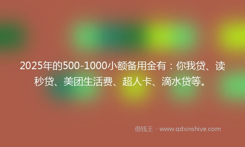 2025年的500-1000小额备用金有：你我贷、读秒贷、美团生活费、超人卡、滴水贷等。