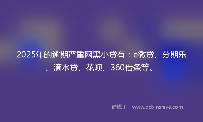 2025年的逾期严重网黑小贷有：e微贷、分期乐、滴水贷、花呗、360借条等。