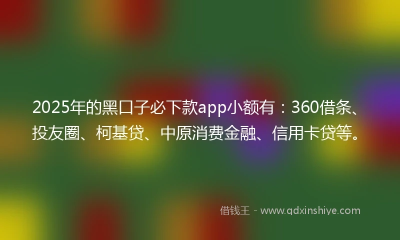 2025年的黑口子必下款app小额有：360借条、投友圈、柯基贷、中原消费金融、信用卡贷等。