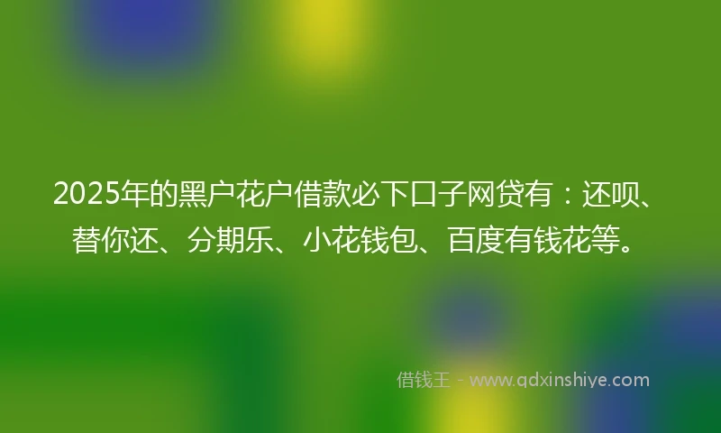 2025年的黑户花户借款必下口子网贷有：还呗、替你还、分期乐、小花钱包、百度有钱花等。