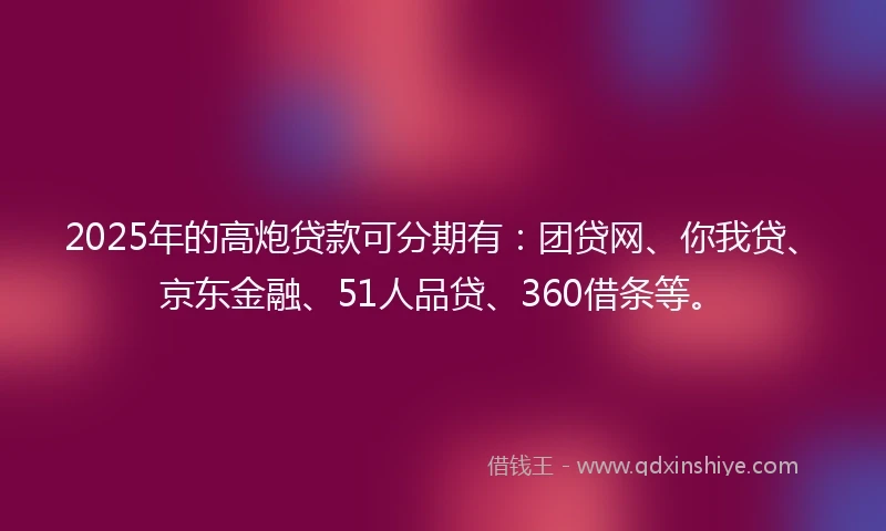 2025年的高炮贷款可分期有：团贷网、你我贷、京东金融、51人品贷、360借条等。