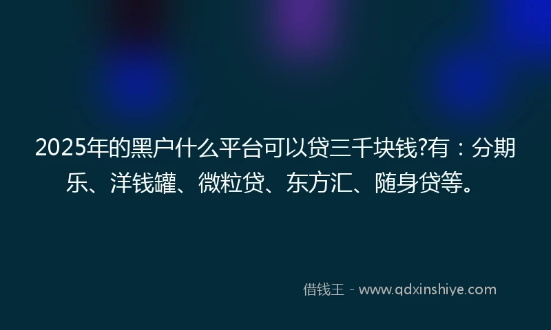 2025年的黑户什么平台可以贷三千块钱?有：分期乐、洋钱罐、微粒贷、东方汇、随身贷等。