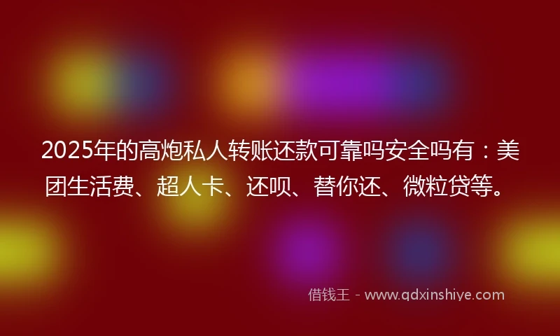 2025年的高炮私人转账还款可靠吗安全吗有：美团生活费、超人卡、还呗、替你还、微粒贷等。