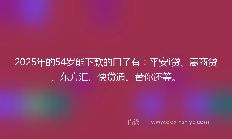 2025年的54岁能下款的口子有：平安i贷、惠商贷、东方汇、快贷通、替你还等。