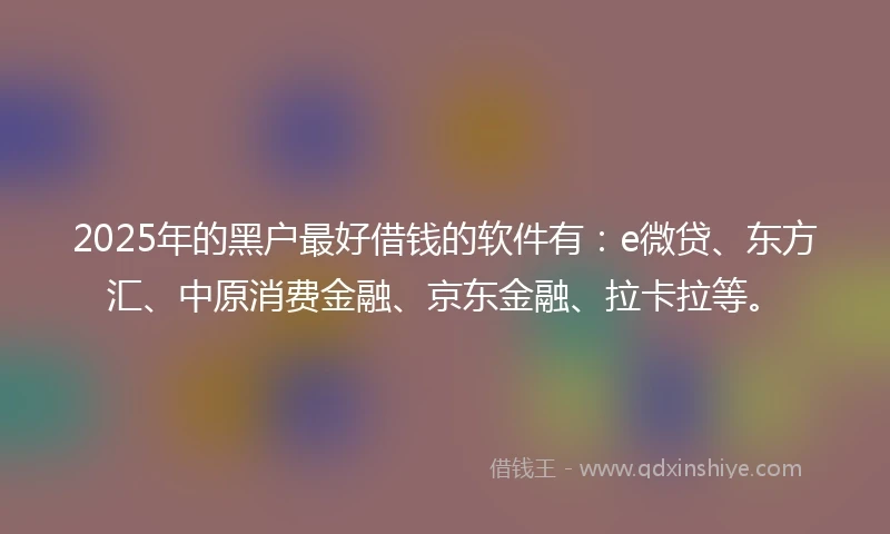 2025年的黑户最好借钱的软件有：e微贷、东方汇、中原消费金融、京东金融、拉卡拉等。