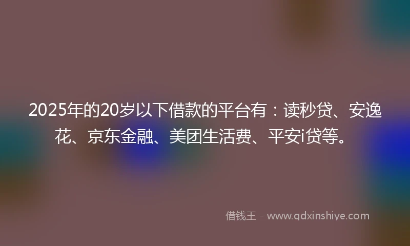 2025年的20岁以下借款的平台有：读秒贷、安逸花、京东金融、美团生活费、平安i贷等。
