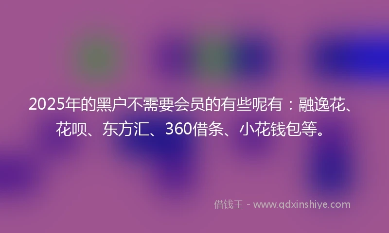 2025年的黑户不需要会员的有些呢有：融逸花、花呗、东方汇、360借条、小花钱包等。