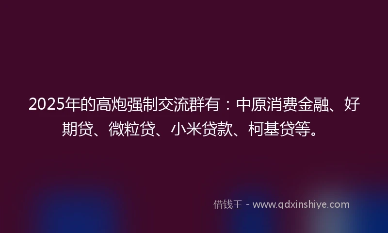 2025年的高炮强制交流群有：中原消费金融、好期贷、微粒贷、小米贷款、柯基贷等。