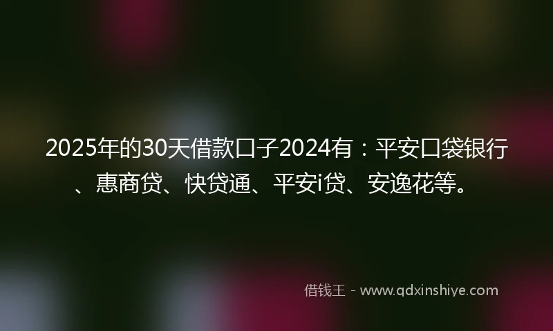 2025年的30天借款口子2024有：平安口袋银行、惠商贷、快贷通、平安i贷、安逸花等。