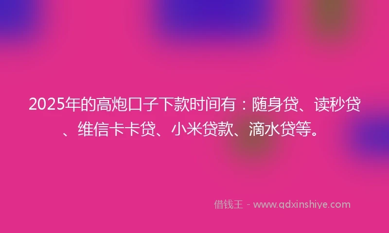 2025年的高炮口子下款时间有：随身贷、读秒贷、维信卡卡贷、小米贷款、滴水贷等。