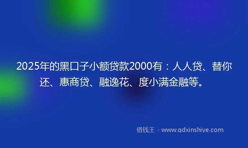 2025年的黑口子小额贷款2000有:人人贷、替你还、惠商贷、融逸花、度小满金融等。