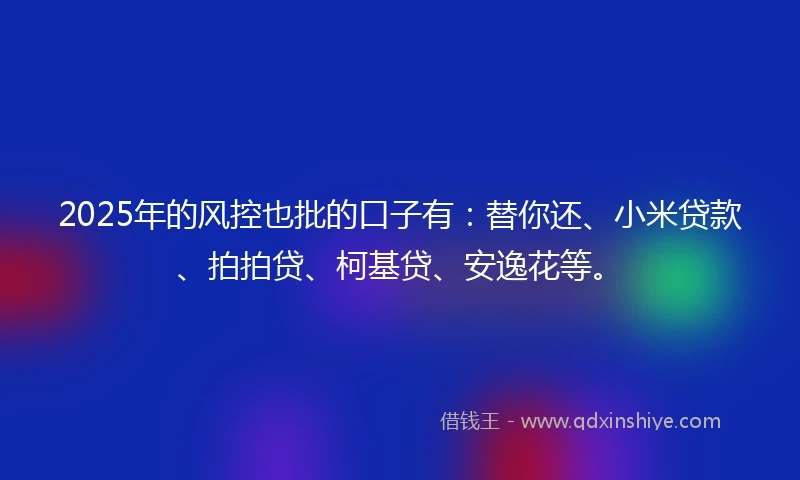 2025年的风控也批的口子有：替你还、小米贷款、拍拍贷、柯基贷、安逸花等。