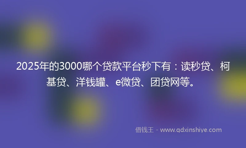 2025年的3000哪个贷款平台秒下有：读秒贷、柯基贷、洋钱罐、e微贷、团贷网等。