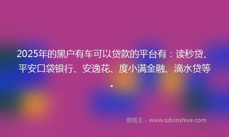 2025年的黑户有车可以贷款的平台有：读秒贷、平安口袋银行、安逸花、度小满金融、滴水贷等。