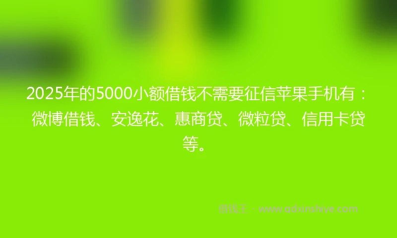 2025年的5000小额借钱不需要征信苹果手机有：微博借钱、安逸花、惠商贷、微粒贷、信用卡贷等。
