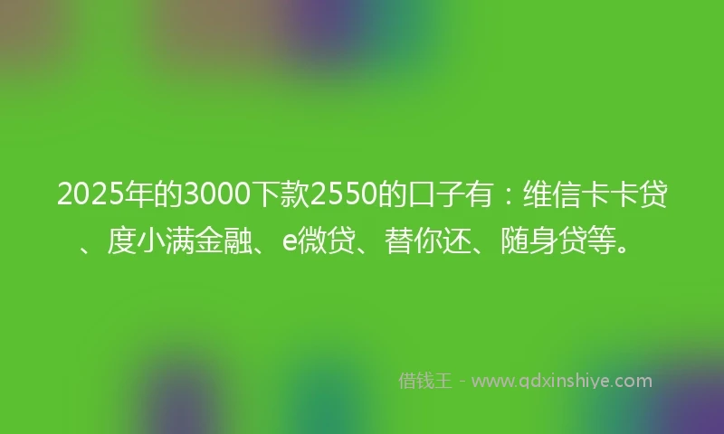 2025年的3000下款2550的口子有：维信卡卡贷、度小满金融、e微贷、替你还、随身贷等。