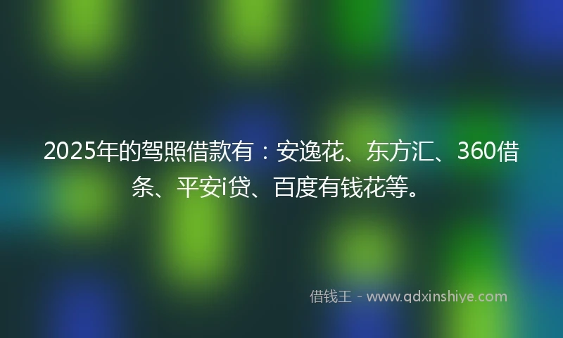 2025年的驾照借款有：安逸花、东方汇、360借条、平安i贷、百度有钱花等。