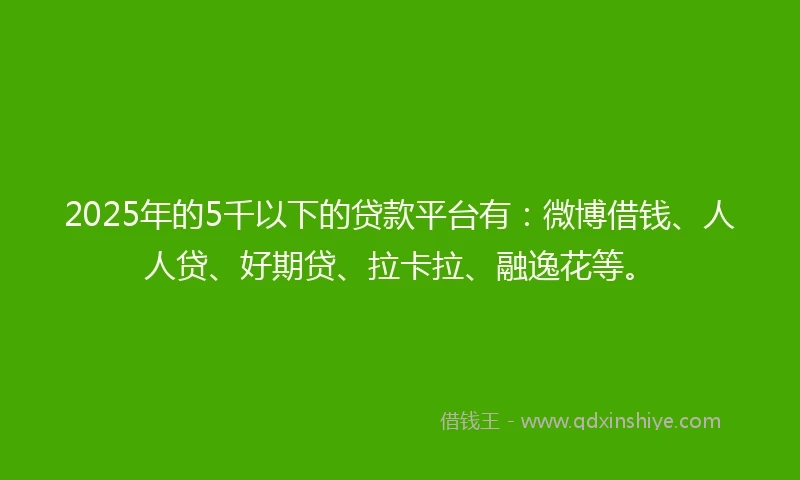 2025年的5千以下的贷款平台有：微博借钱、人人贷、好期贷、拉卡拉、融逸花等。