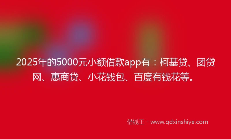 2025年的5000元小额借款app有：柯基贷、团贷网、惠商贷、小花钱包、百度有钱花等。