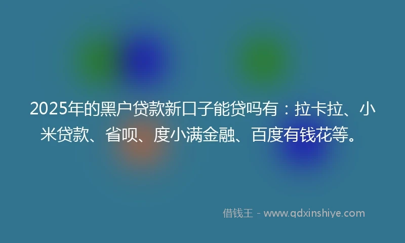 2025年的黑户贷款新口子能贷吗有：拉卡拉、小米贷款、省呗、度小满金融、百度有钱花等。