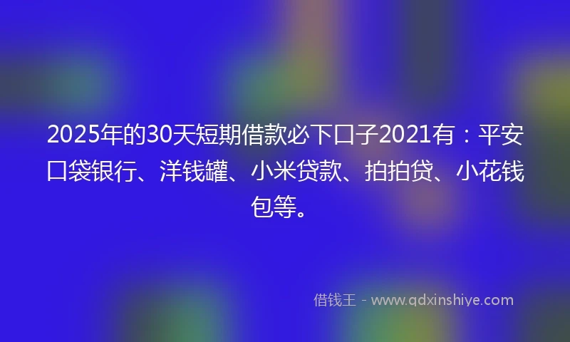 2025年的30天短期借款必下口子2021有：平安口袋银行、洋钱罐、小米贷款、拍拍贷、小花钱包等。