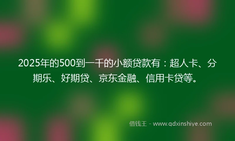 2025年的500到一千的小额贷款有：超人卡、分期乐、好期贷、京东金融、信用卡贷等。