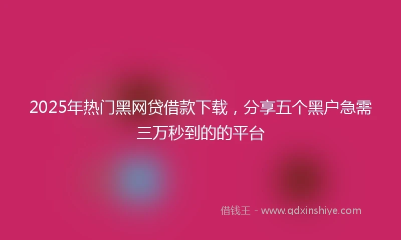 2025年热门黑网贷借款下载，分享五个黑户急需三万秒到的的平台